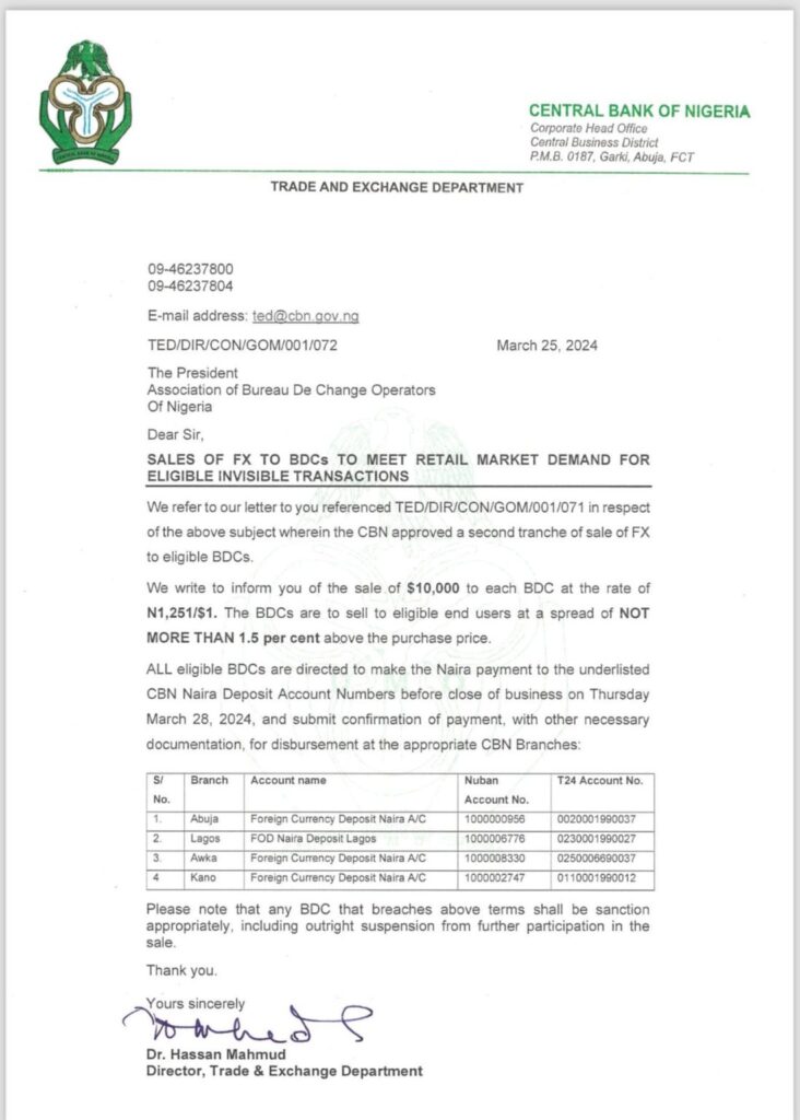 FX crisis: Don’t sell above N1,269 per dollar – CBN orders BDCs 2 FX crisis: Don’t sell above N1,269 per dollar – CBN orders BDCs