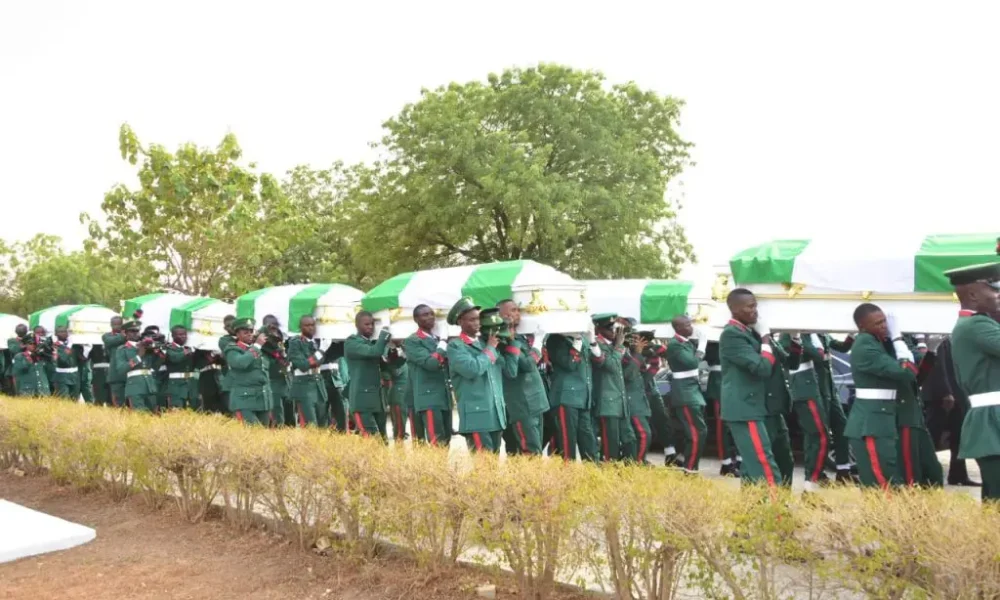 BREAKING: Okuama massacre: Tears as 17 soldiers are buried in Abuja